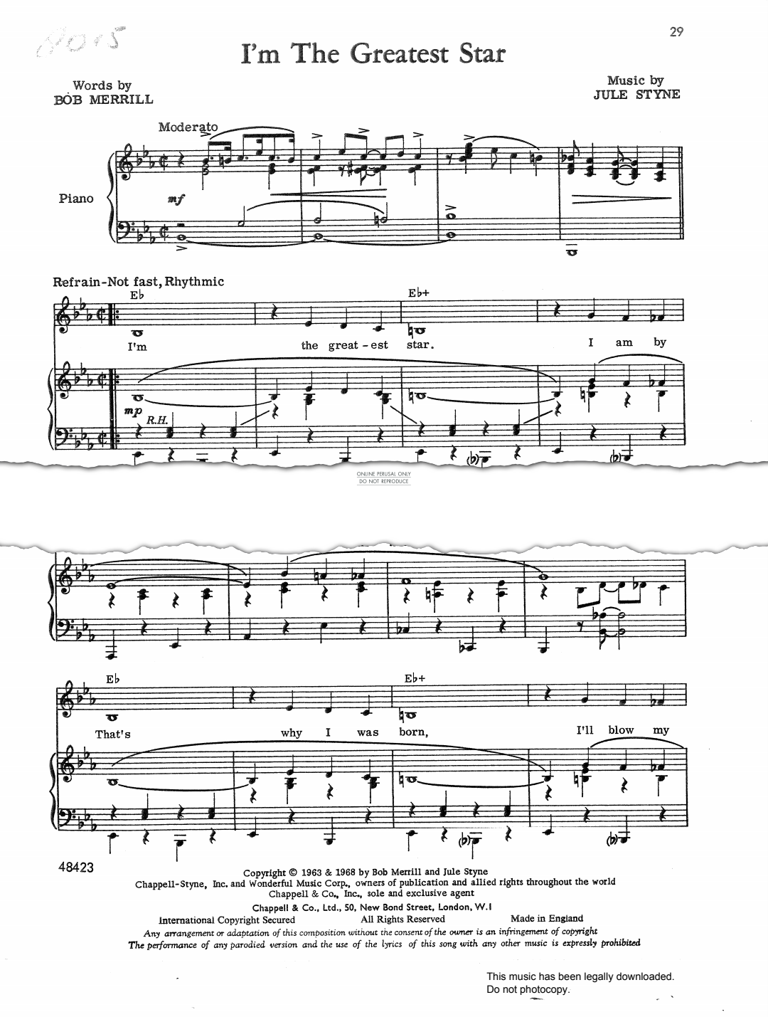 Product gallery: Page 1 of 1 I'm The Greatest Star (from 'Funny Girl'), Jule Styne