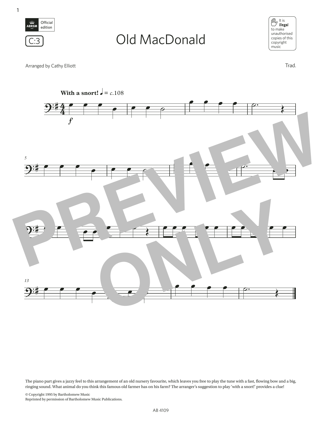 Produktbild zu:  Old MacDonald (Grade Initial, C3, from the ABRSM Double Bass Syllabus from 2024) - Anon.