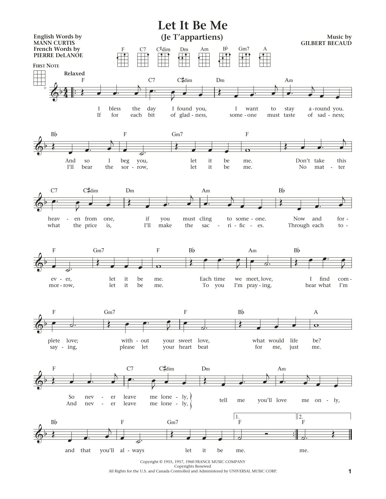 Product gallery: Page 1 of 1 Let It Be Me (Je T'appartiens) (from The Daily Ukulele) (arr. Liz and Jim Beloff), Everly Brothers