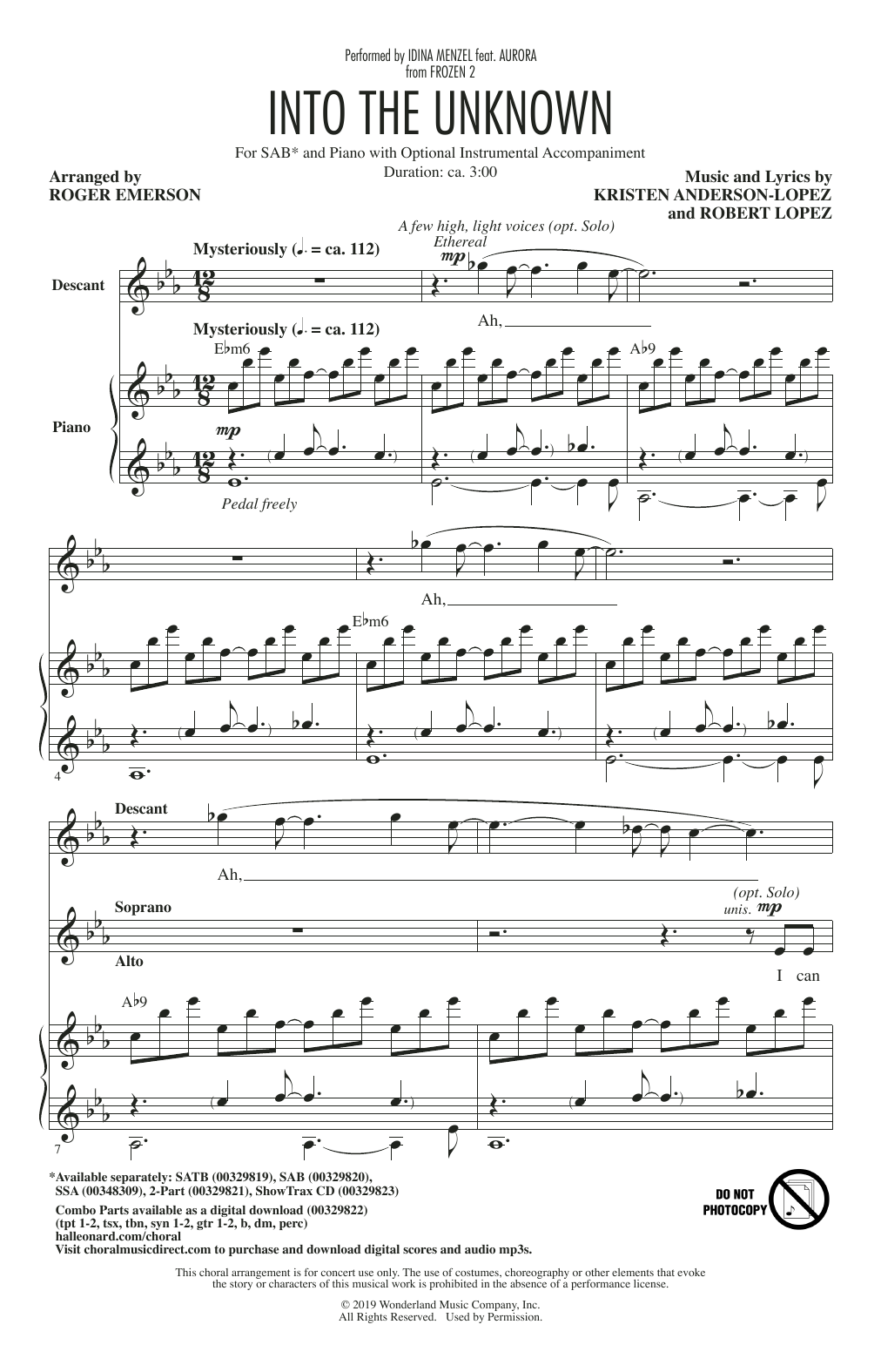 Product gallery: Page 1 of 1 Into The Unknown (from Disney's Frozen 2) (arr. Roger Emerson), Idina Menzel and AURORA