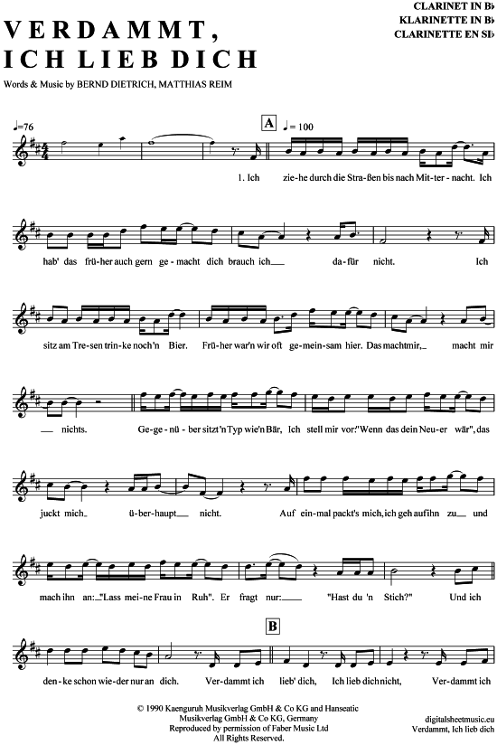 Product gallery: Page 1 of 4 Verdammt ich lieb dich , Reim, Matthias, Clarinet in B-flat