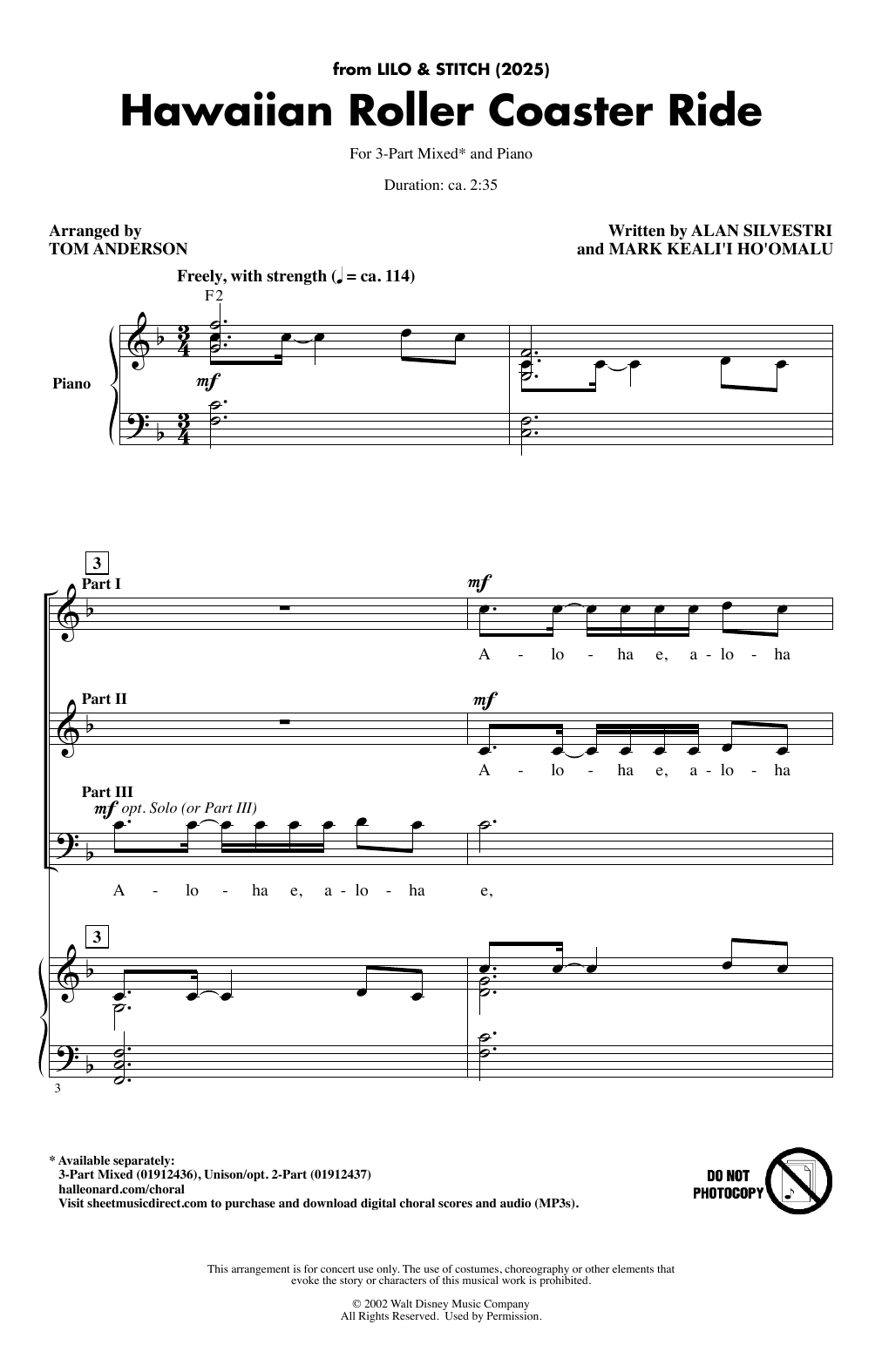 Produktbild zu: Hawaiian Roller Coaster Ride (from Lilo & Stitch) (2025) (arr. Tom Anderson)