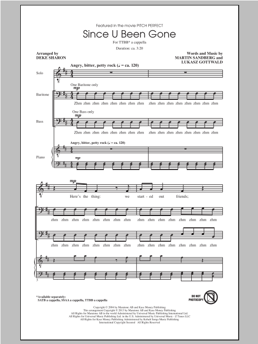 Produktbild zu: Since U Been Gone (as performed in Pitch Perfect) (arr. Deke Sharon)