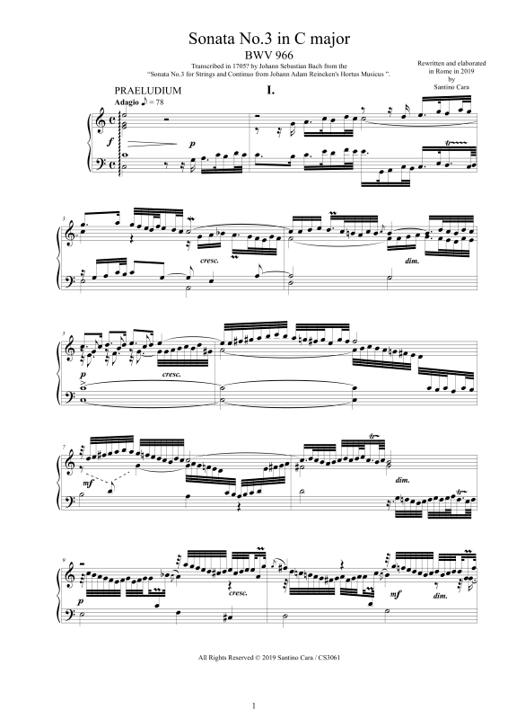 Produktbild zu: Sonate Nr. 3 in C-Dur BWV 966 - nach Johann Adam ReinckenJohann Sebastian Bach