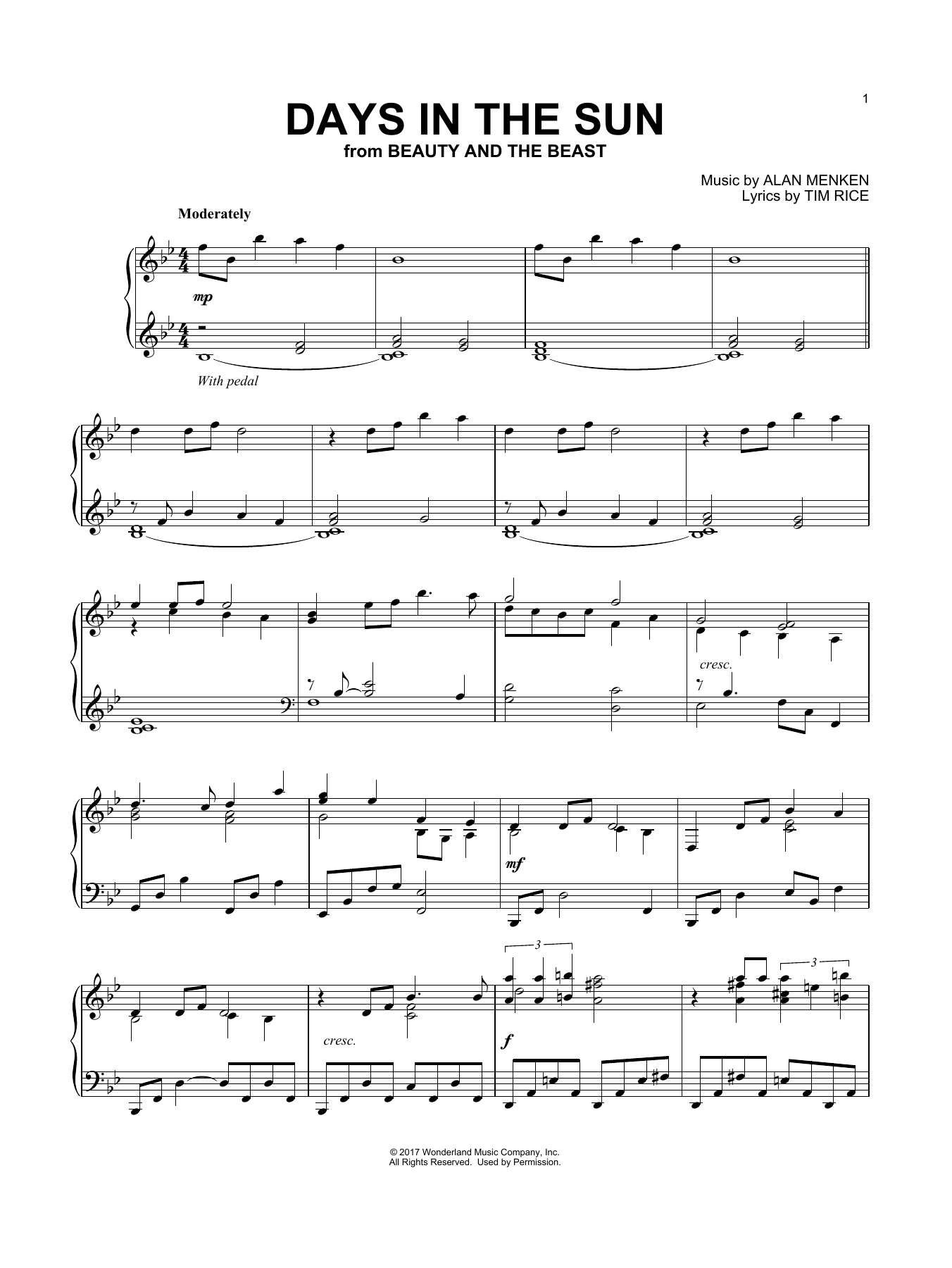 Product gallery: Page 1 of 1 Days In The Sun (from Beauty And The Beast), Alan Menken & Tim Rice