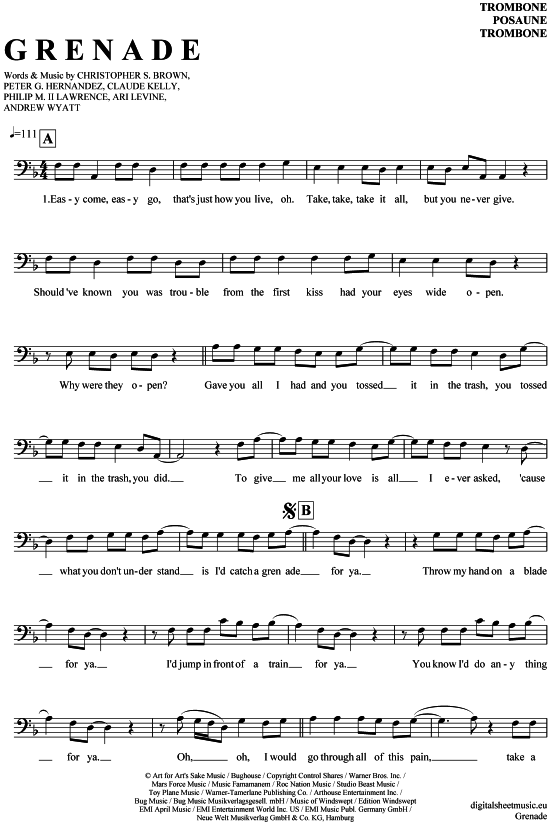 Product gallery: Page 1 of 4 Grenade , Mars, Bruno, (Posaune / Bariton)