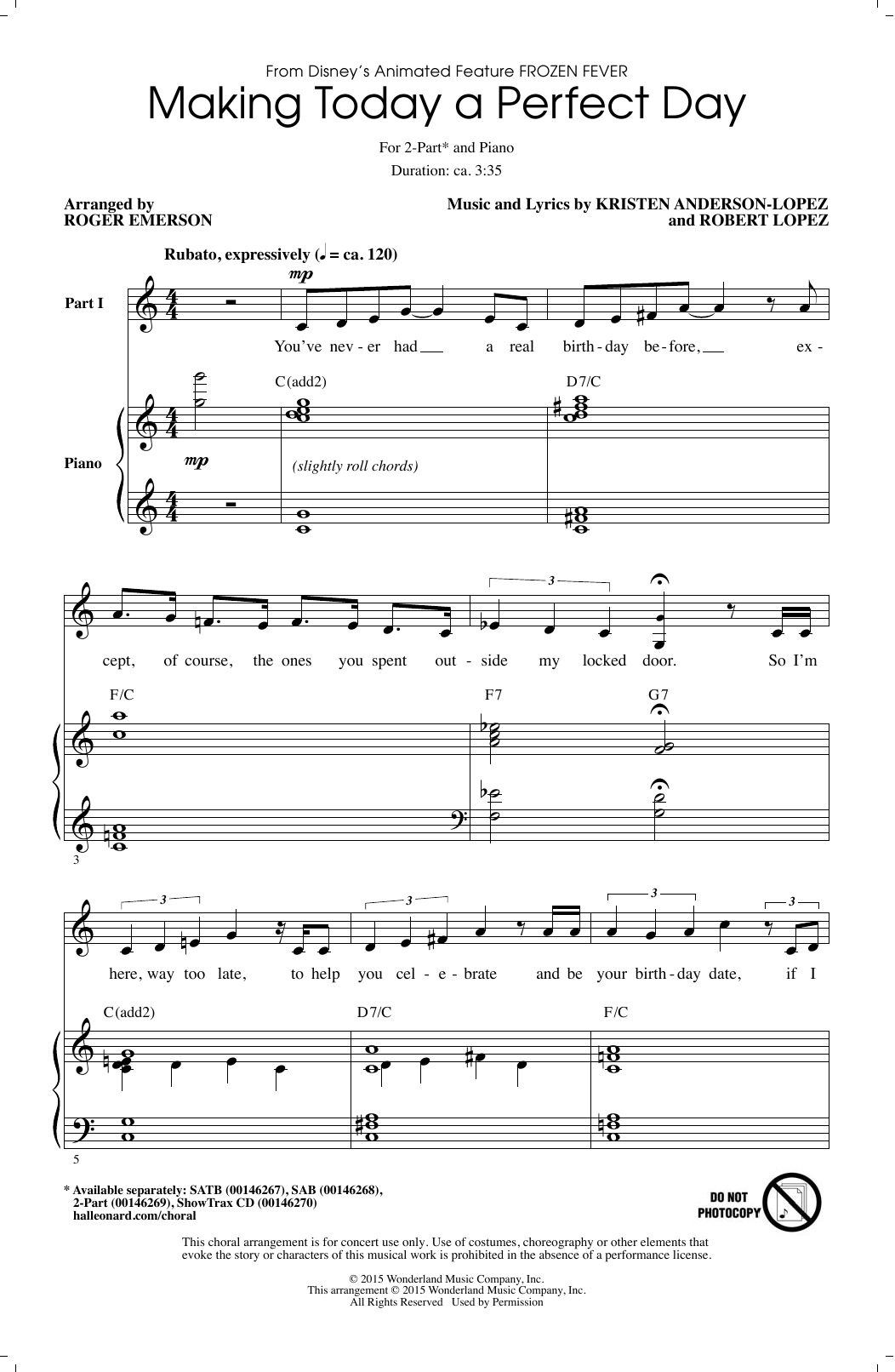 Produktbild zu: Making Today A Perfect Day (from Frozen Fever) (arr. Roger Emerson)