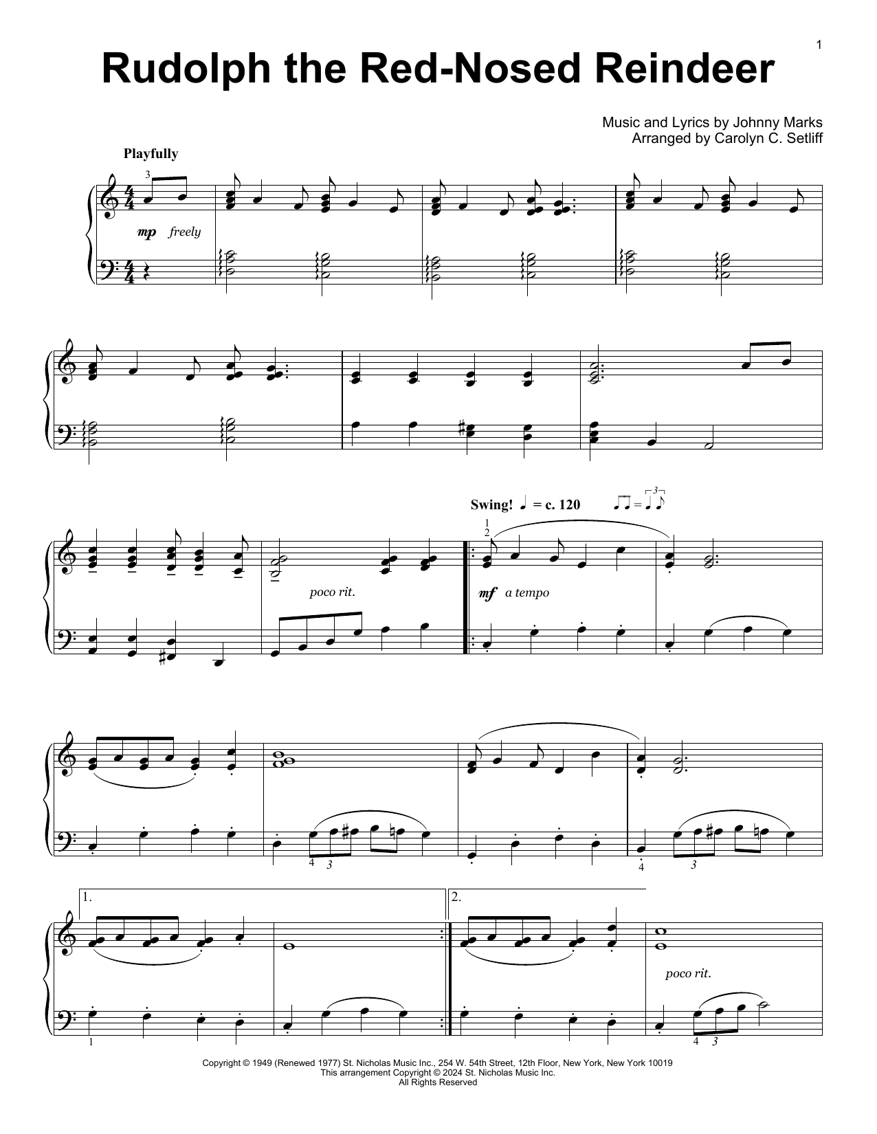 Produktgalerie: Seite 1 von 1 Rudolph The Red-Nosed Reindeer (arr. Carolyn C. Setliff), Johnny Marks, Klavier