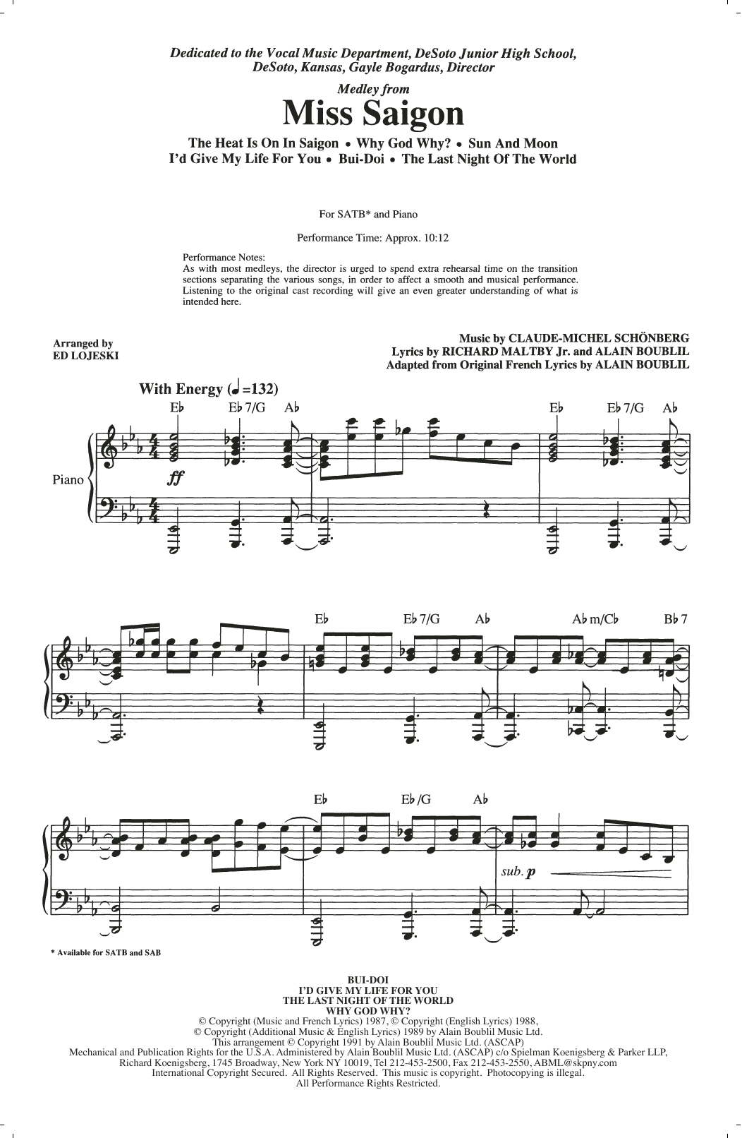 Produktbild zu: Miss Saigon (Medley) (arr. Ed Lojeski)