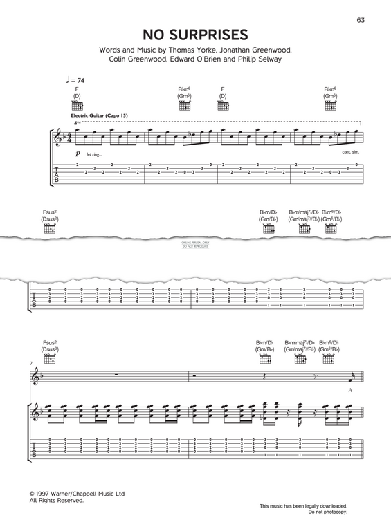 Produktgalerie: Seite 1 von 1 No Surprises, Radiohead, Gesang, Gitarre