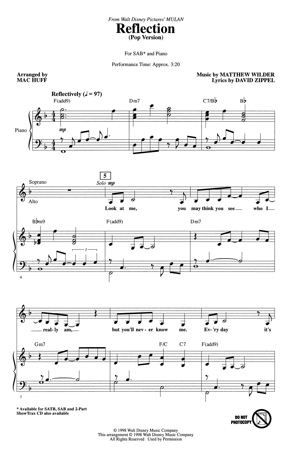 Produktbild zu: Reflection (Pop Version) (from Mulan) (arr. Mac Huff)
