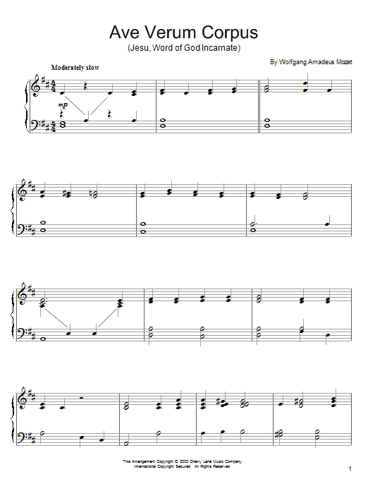 Product gallery: Page 1 of 1 Ave Verum Corpus, K618 (Jesu, Word Of God Incarnate), Wolfgang Amadeus Mozart