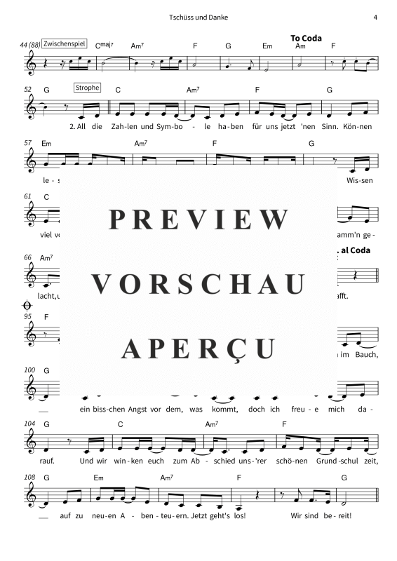 gallery: Tschüss und Danke - C-Dur Version, Steffi Sonnenschein, (Vocals and chords (Leadsheet(