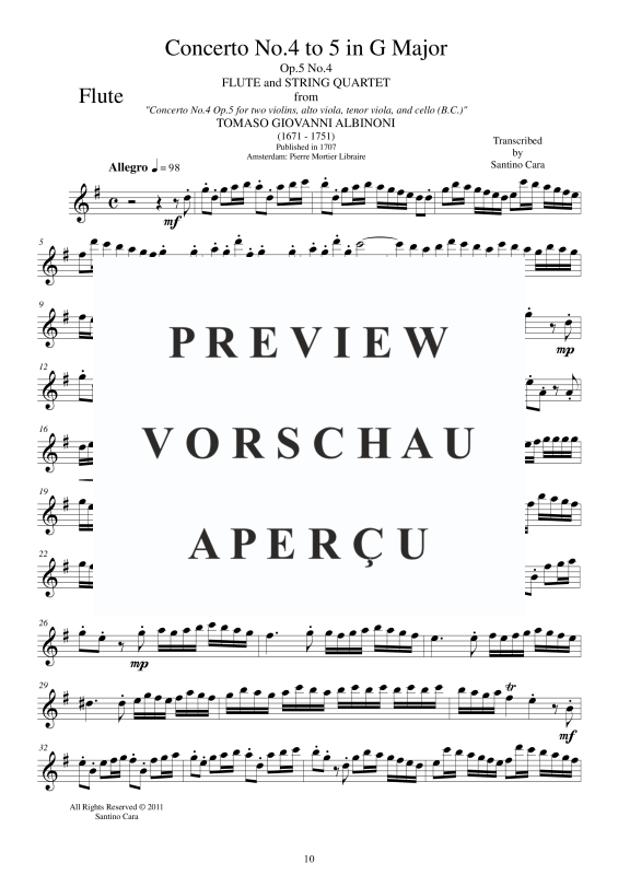 Produktgalerie: Seite 11 von 11 Concerto No.4 to 5 in G-Dur Op.5, , Querflöte Solo und Streicher Ensemble