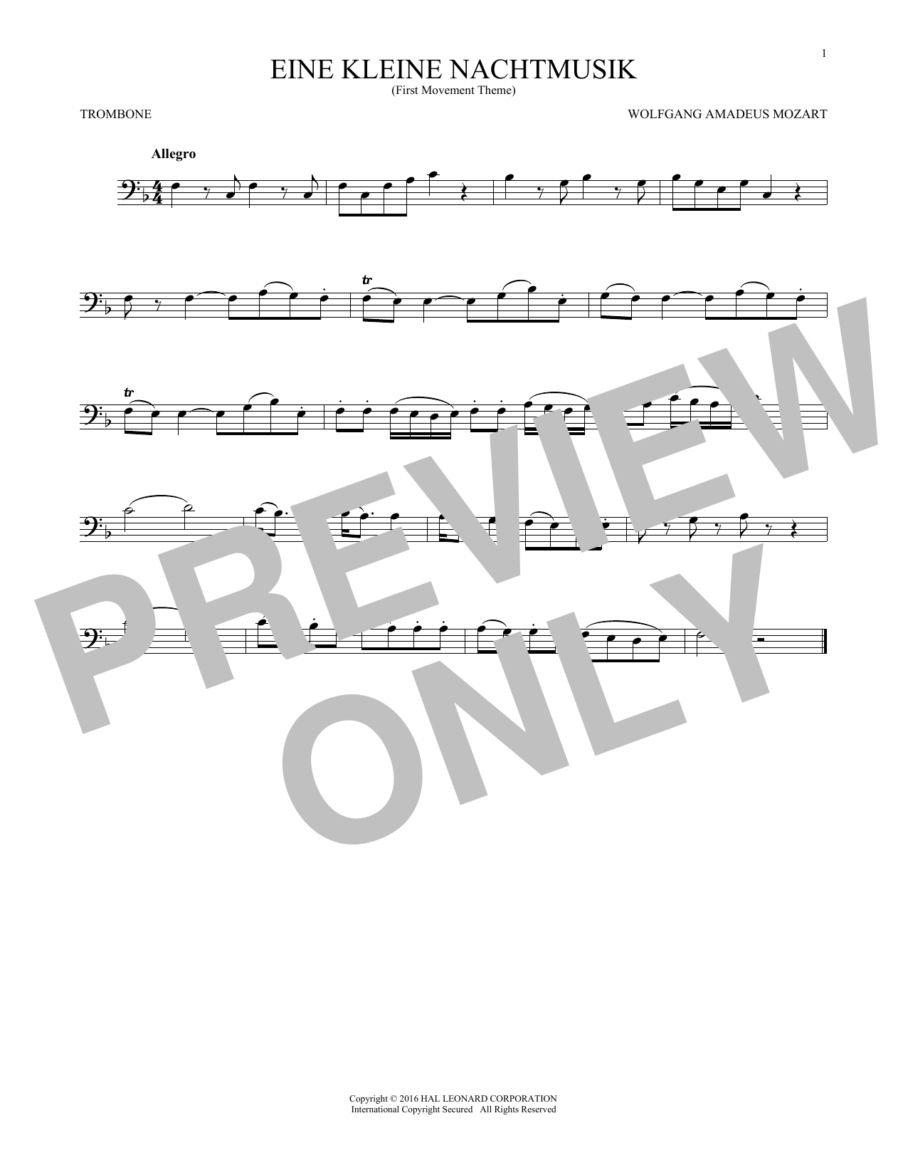 Product gallery: Page 1 of 1 Eine Kleine Nachtmusik ("Serenade"), First Movement Excerpt, Wolfgang Amadeus Mozart
