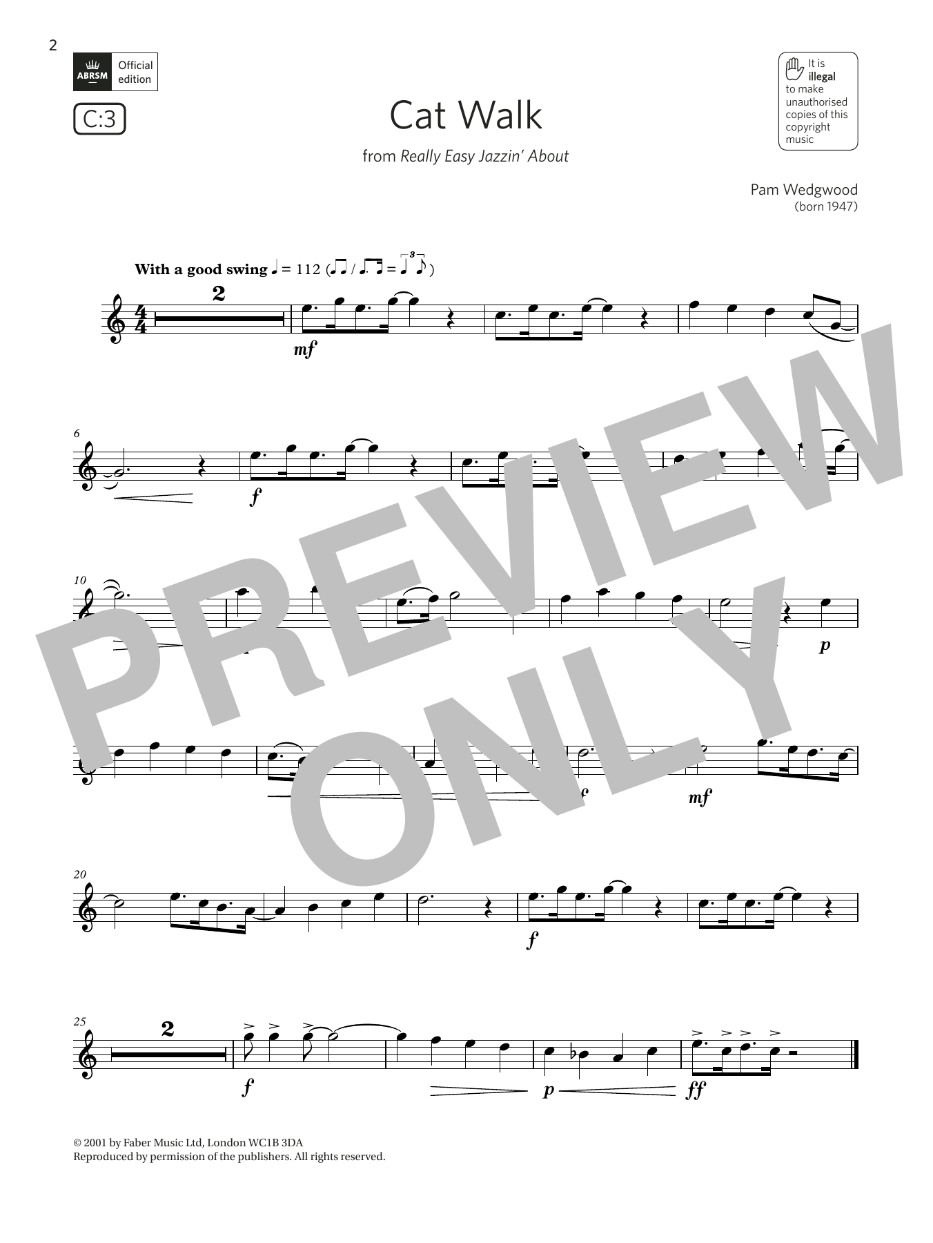 Product gallery: Page 1 of 1 Cat Walk (from Really Easy Jazzin' About) (Grade 2 List C3 from the ABRSM Flute syllabus from 2022), Pam Wedgwood