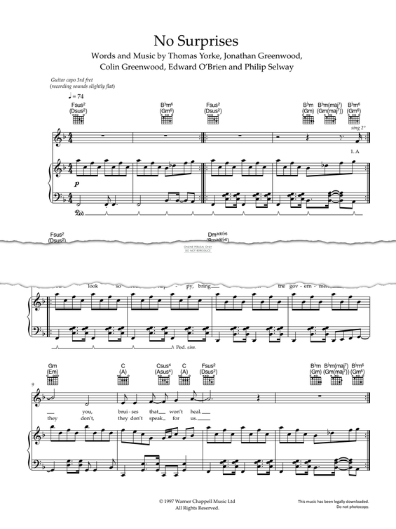 Produktgalerie: Seite 1 von 1 No Surprises, Radiohead, Gesang, Gitarre, Klavier