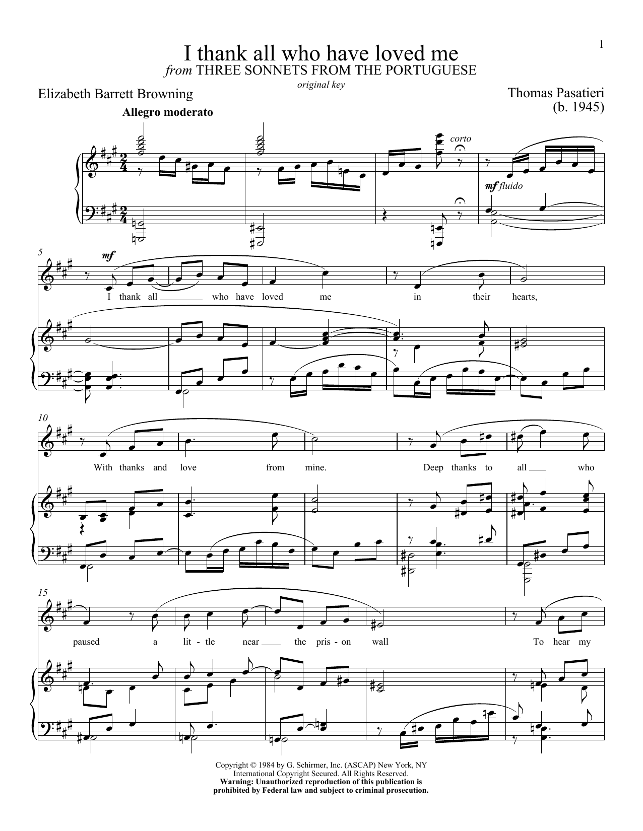 Produktgalerie: Seite 1 von 1 I Thank All Who Have Loved Me, Elizabeth Barrett Browning, Gesang, Klavier