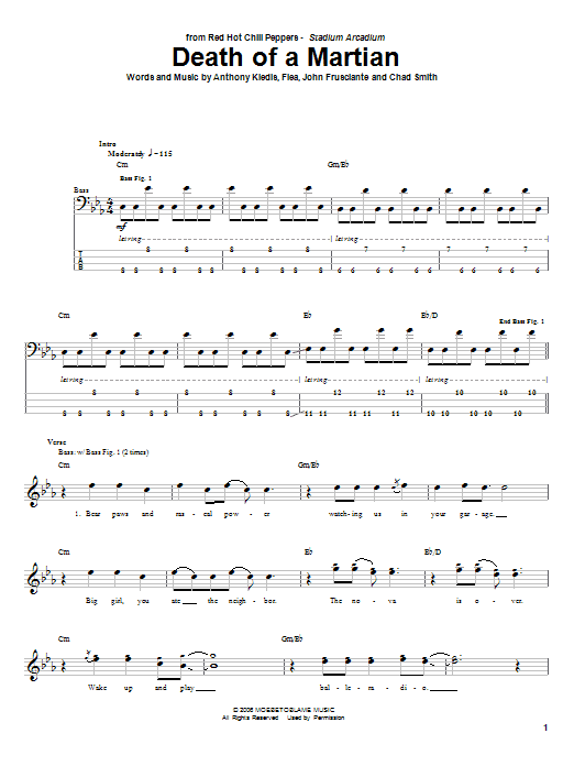 Produktgalerie: Seite 1 von 1 Death Of A Martian, Red Hot Chili Peppers, E-Bass