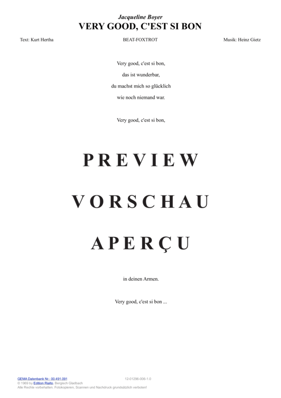 Produktgalerie: Seite 10 von 11 Very good, c'est si bon , Boyer, Jacqueline, (Melodie-Stimmen in C/B/Es)