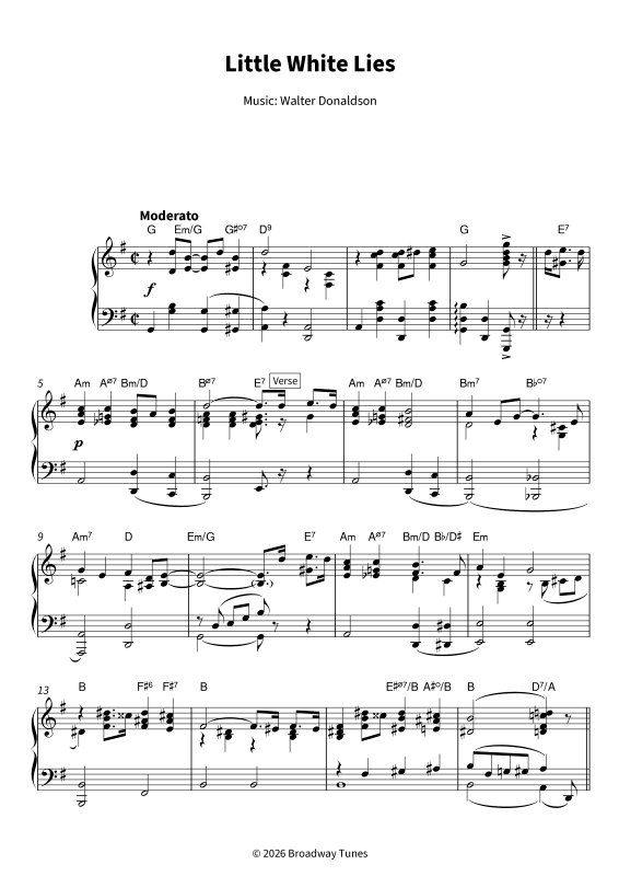 Produktgalerie: Seite 1 von 7 Little White Lies - Timeless Tin Pan Alley Classic - Playable Piano Arrangement in G Major, , Klavier Solo