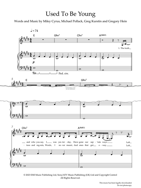 Produktgalerie: Seite 1 von 1 Used To Be Young, Miley Cyrus, Gesang, Gitarre, Klavier