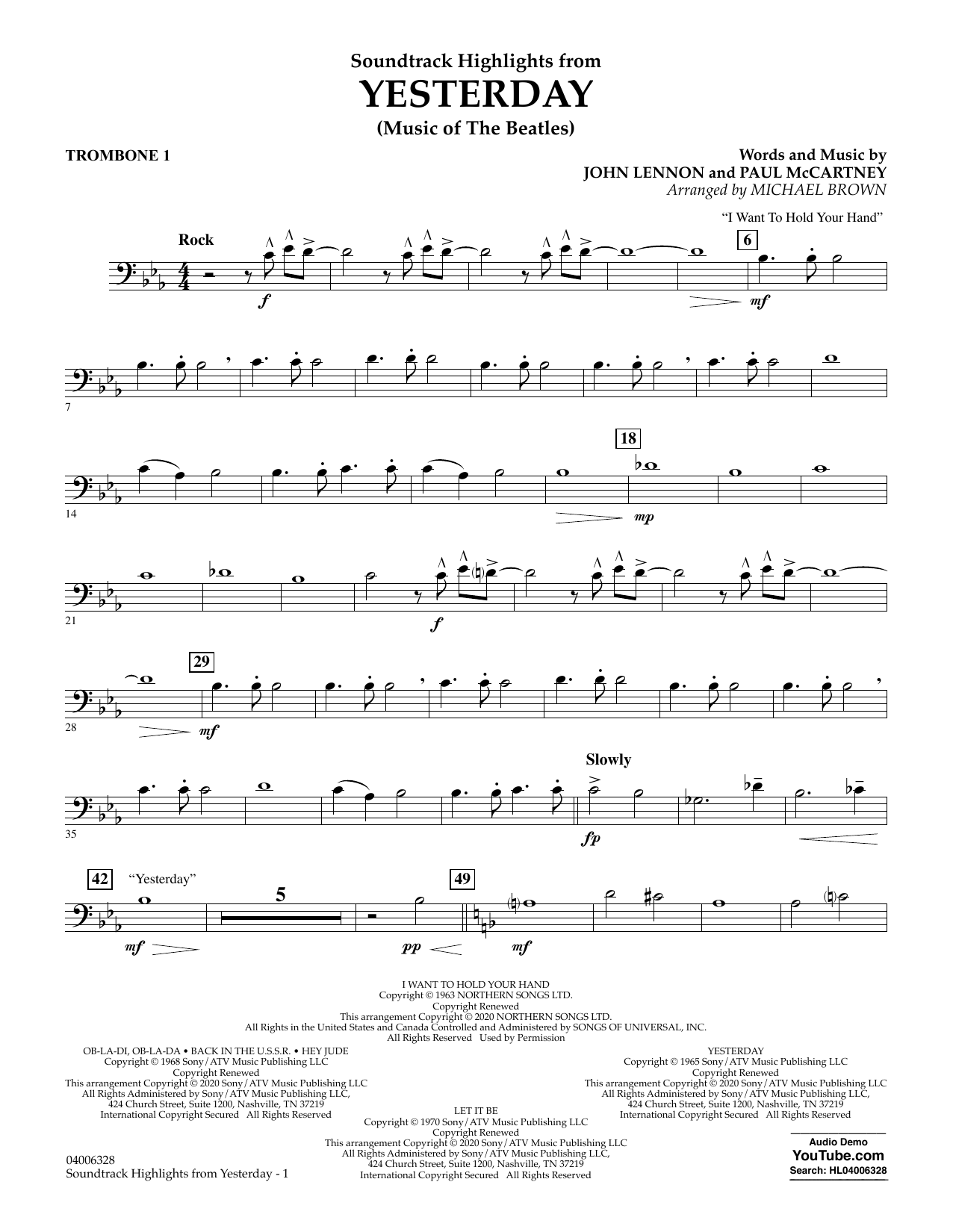 Produktgalerie: Seite 1 von 1 Highlights from Yesterday (Music Of The Beatles) (arr. Michael Brown) - Trombone 1, The Beatles, Ensemble