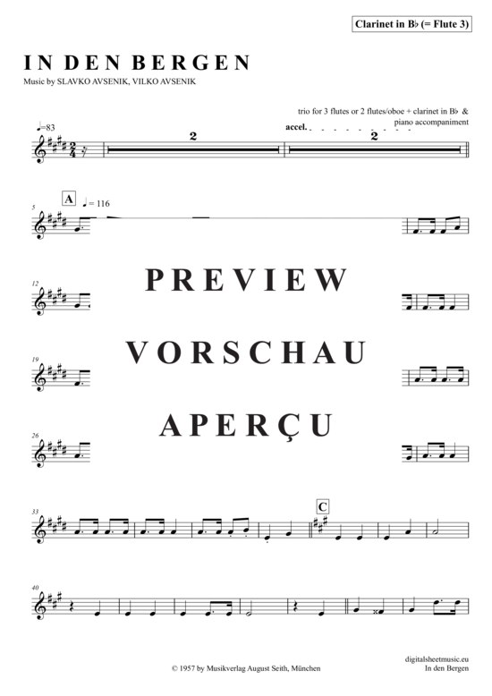 Product gallery: Page 18 of 21 In Den Bergen , Avsenik, Slavko, (flute trio + piano)