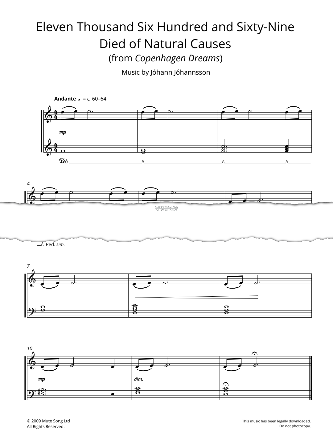 Product gallery: Page 1 of 1 Eleven Thousand Six Hundred And Sixety-Nine Died Of Natural Causes (from 'Copenhagen Dreams'), Jóhann Jóhannsson