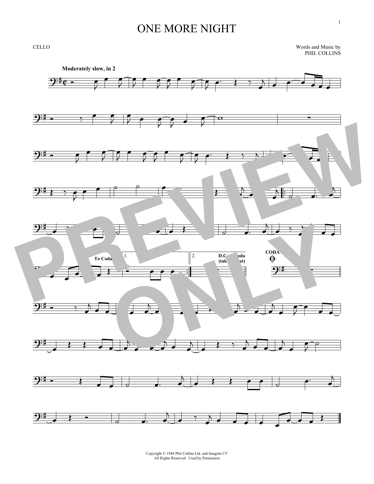 Produktgalerie: Seite 1 von 1 One More Night, Phil Collins, Violoncello