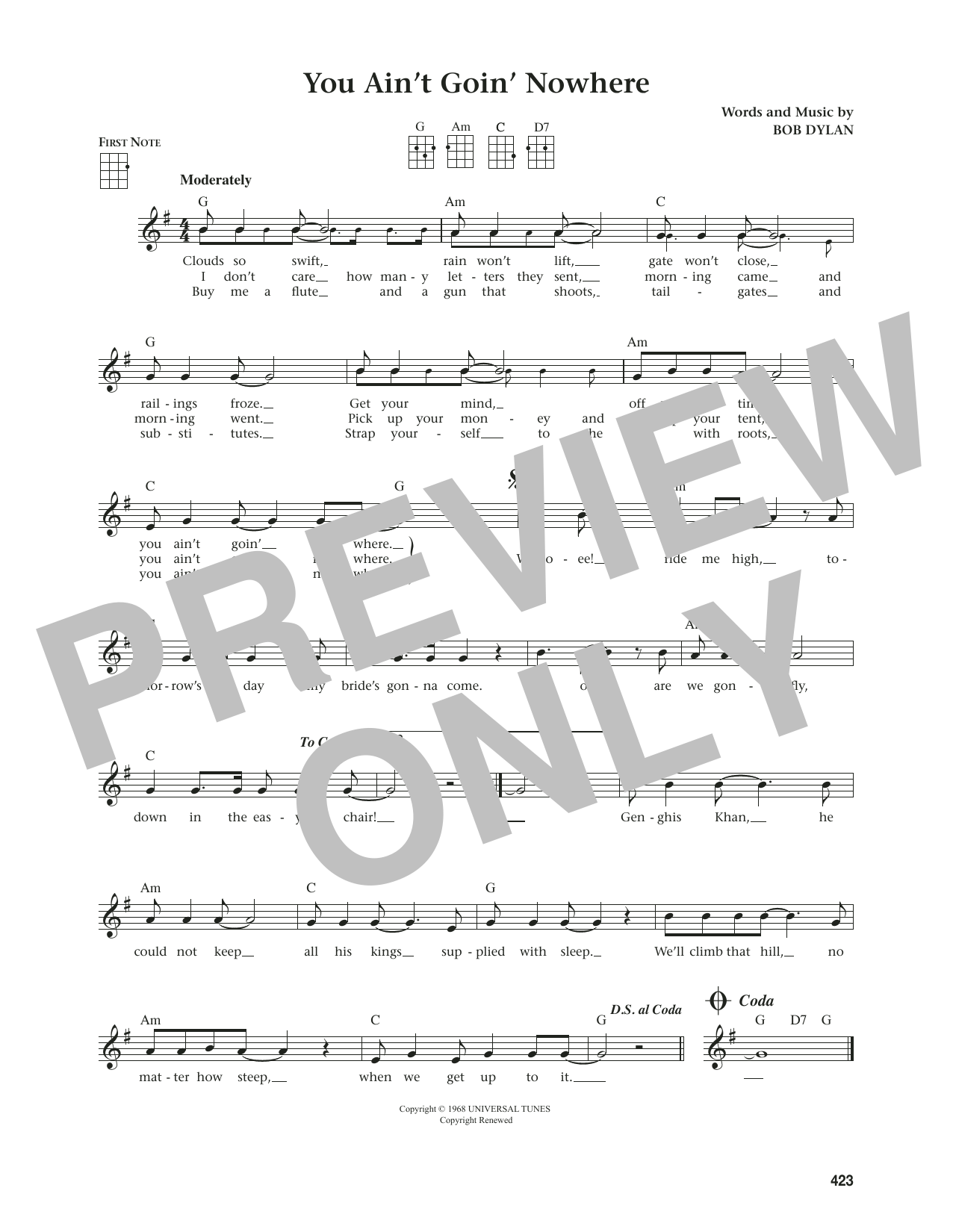 Product gallery: Page 1 of 1 You Ain't Goin' Nowhere (from The Daily Ukulele) (arr. Jim Beloff), Bob Dylan