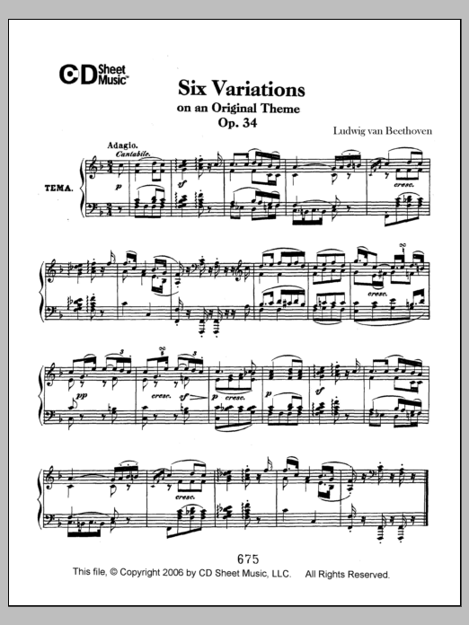 Produktbild zu:  Variations (6) On An Original Theme, Op. 34 - Ludwig van Beethoven