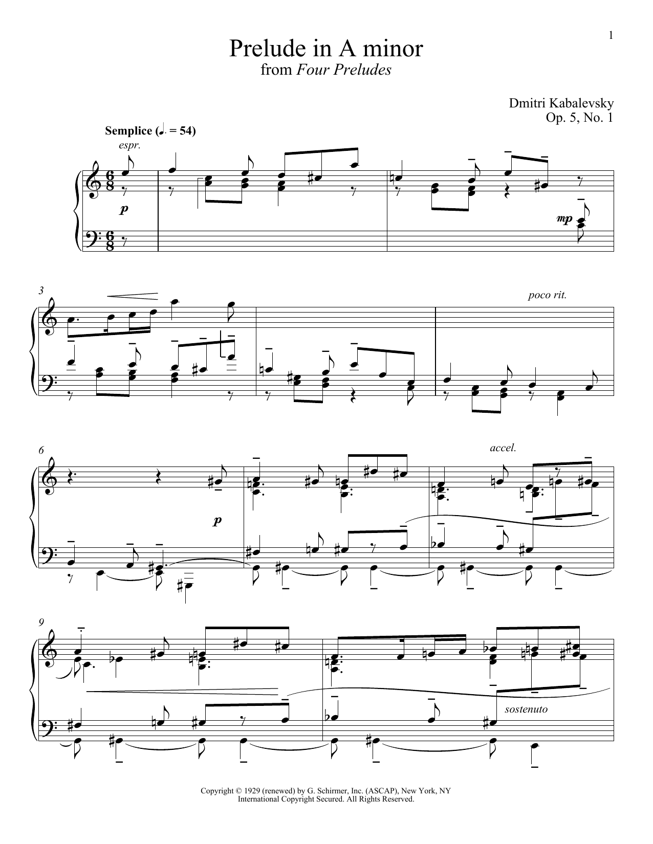 Product gallery: Page 1 of 1 Prelude In A Minor, Op. 5, No. 1, Dmitri Kabalevsky
