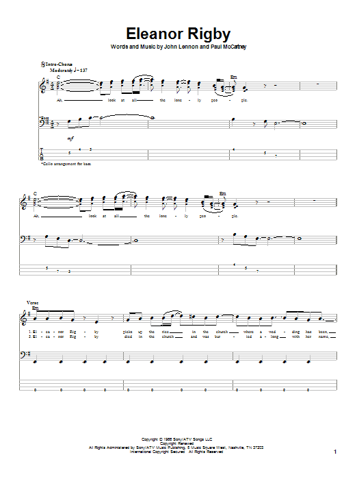 Produktgalerie: Seite 1 von 1 Eleanor Rigby, The Beatles, E-Bass