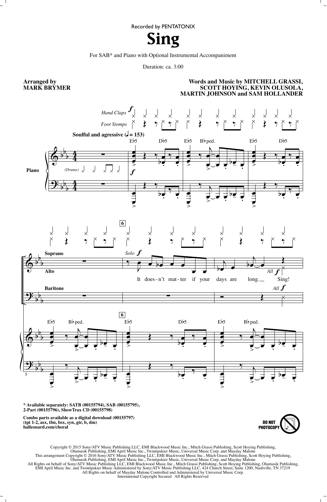 Product picture to: Sing (arr. Mark Brymer)