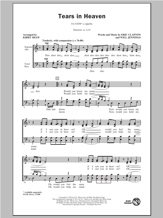 Product picture to: Tears In Heaven (arr. Kirby Shaw)