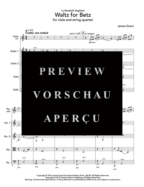 gallery: Waltz for Betz, , (viola solo and string quartet/quintet)