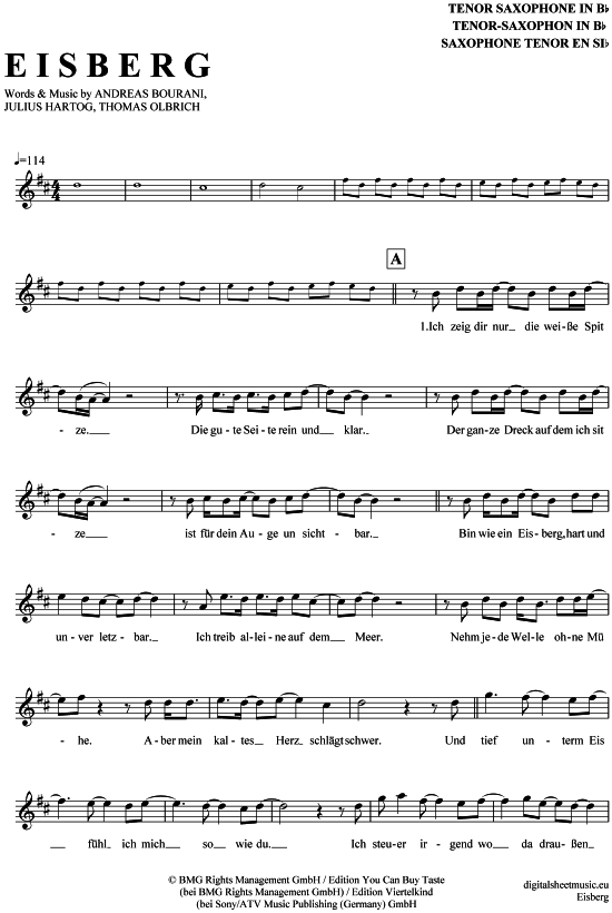 Product gallery: Page 1 of 4 Eisberg , Bourani, Andreas, Tenor Saxophone