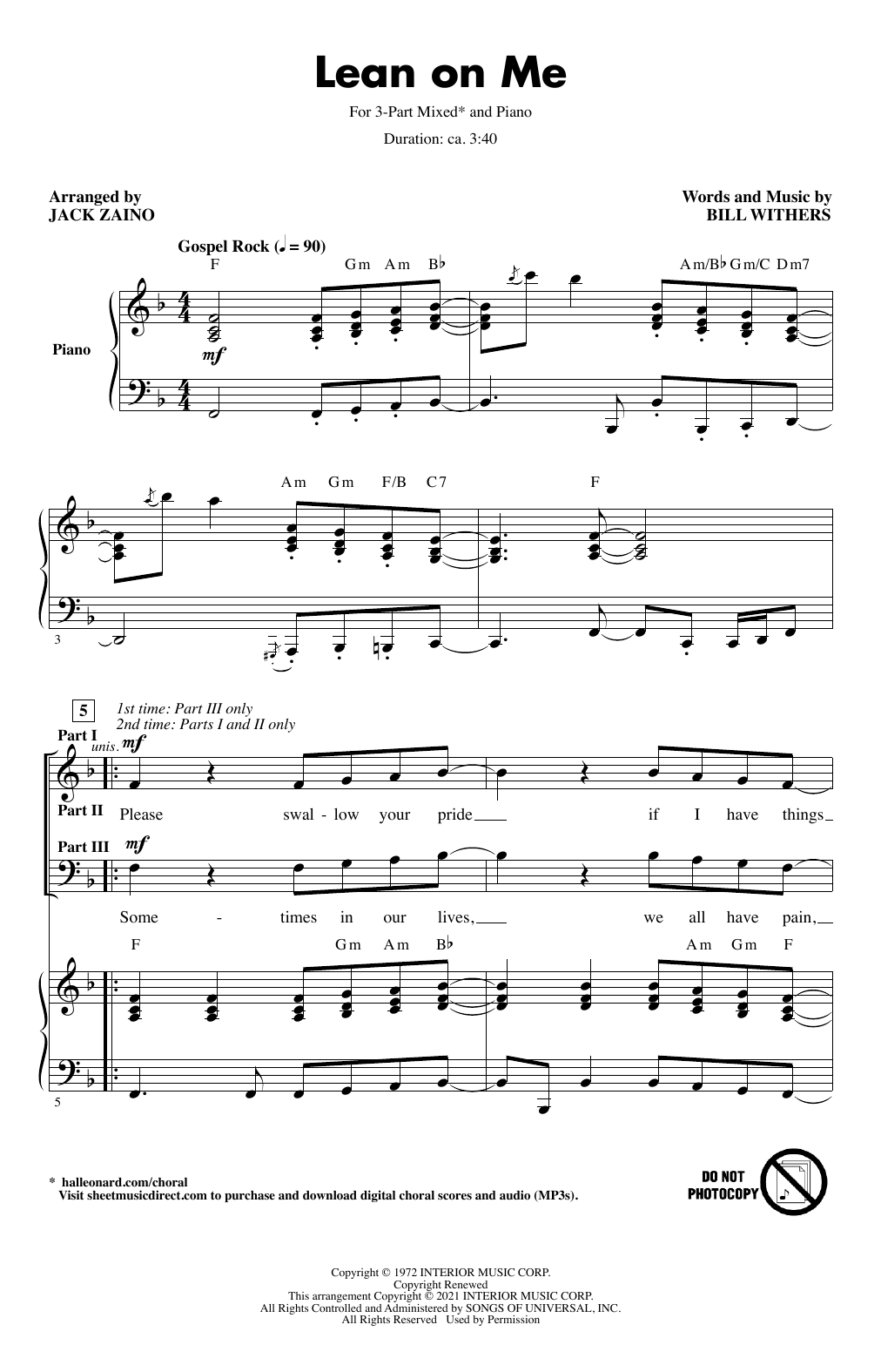 Produktgalerie: Seite 1 von 1 Lean On Me (arr. Jack Zaino), Bill Withers, Chor