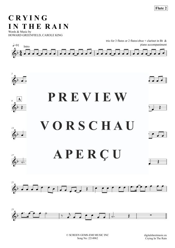 Produktgalerie: Seite 11 von 11 Crying In The Rain, A-Ha, (Flöten Trio + Klavier)