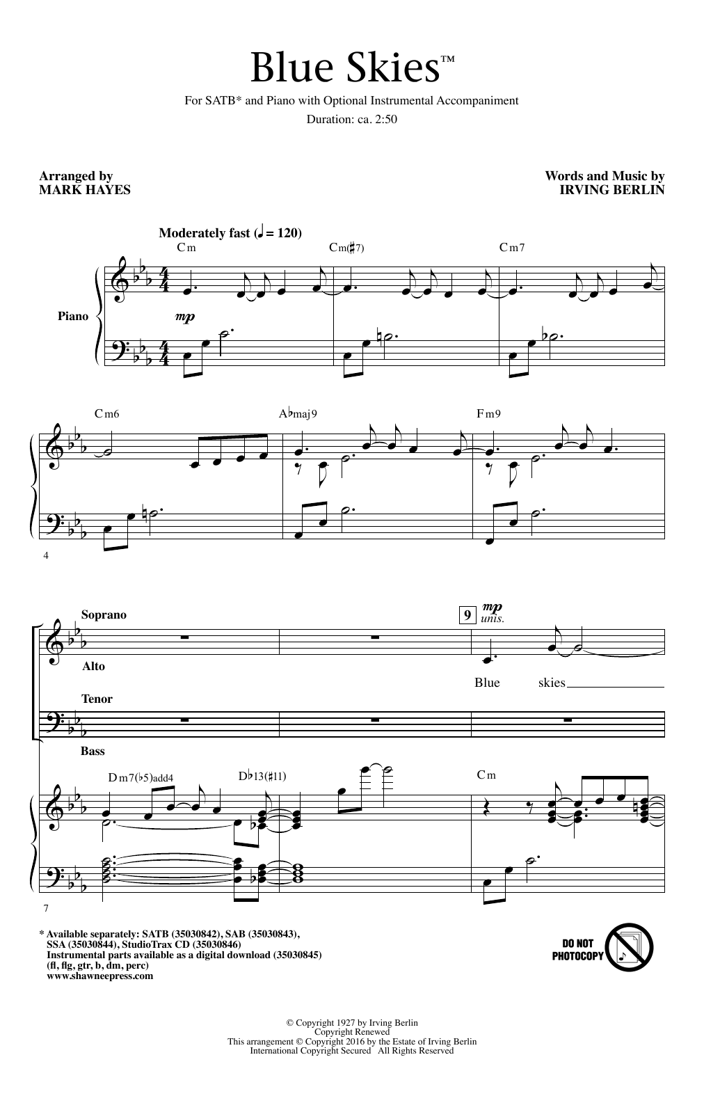 Produktbild zu: Blue Skies (arr. Mark Hayes)