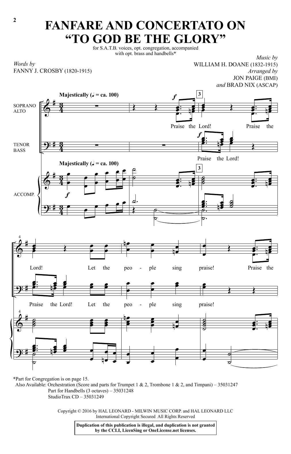 Produktbild zu: Fanfare And Concertato On "To God Be The Glory"