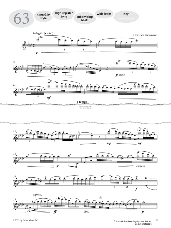 Product gallery: Page 1 of 1 Study No.63 'Adagio' (from 'More Graded Studies For Flute Book Two'), Heinrich Baermann
