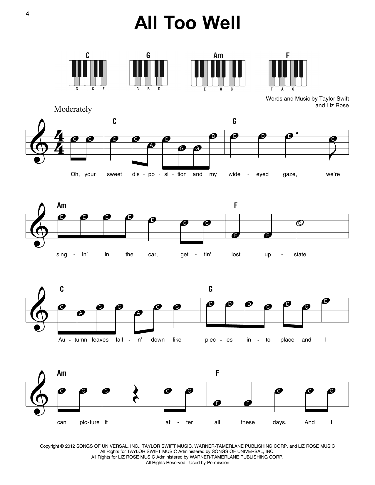 Produktgalerie: Seite 1 von 1 All Too Well, Taylor Swift, Klavier