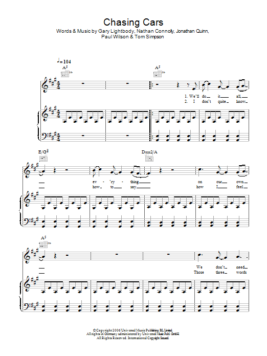 Produktgalerie: Seite 1 von 1 Chasing Cars, Snow Patrol, Gesang, Gitarre, Klavier