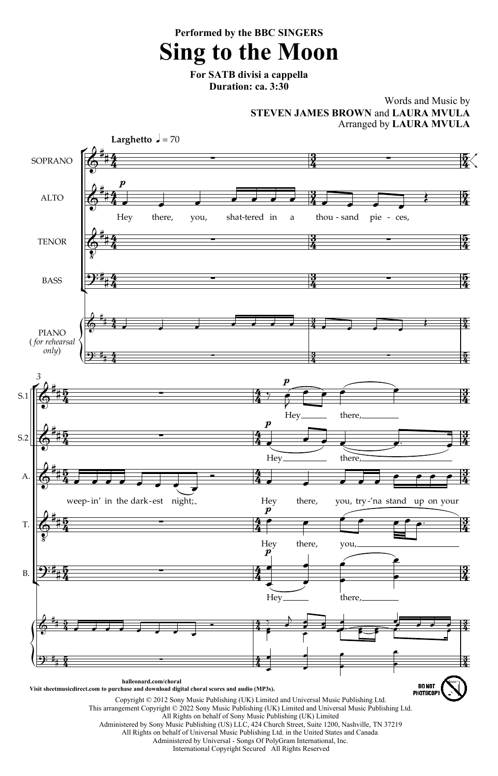 Produktbild zu: Sing To The Moon (arr. Laura Mvula)