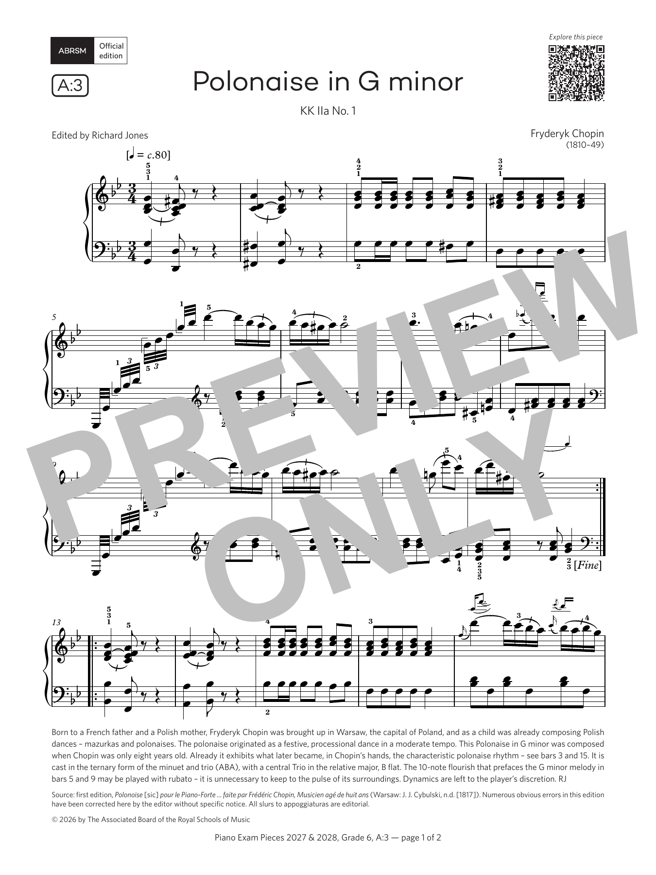 Product gallery: Page 1 of 1 Polonaise in G minor (Grade 6, list A3, from the ABRSM Piano Syllabus 2027 & 2028), Fryderyk Chopin