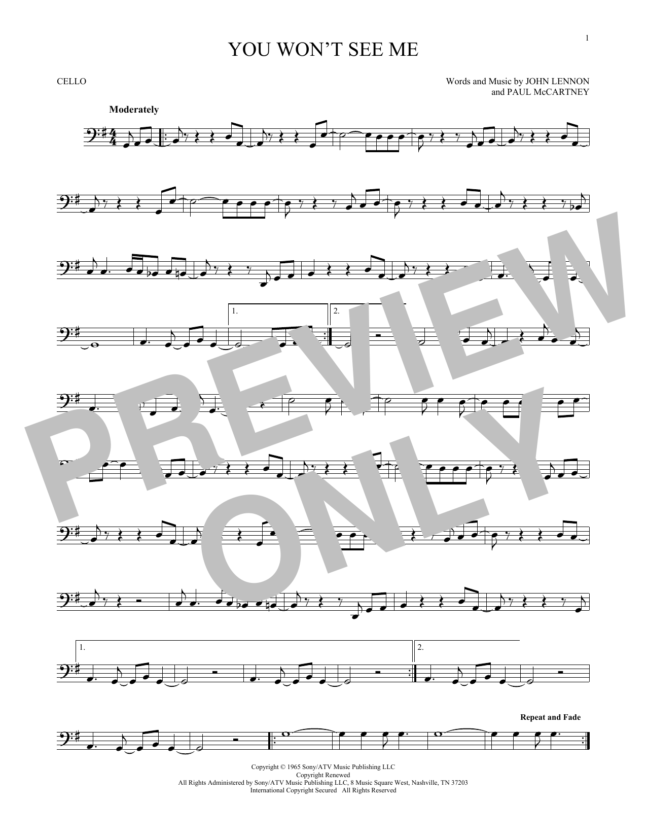 Produktgalerie: Seite 1 von 1 You Won't See Me, The Beatles, Violoncello