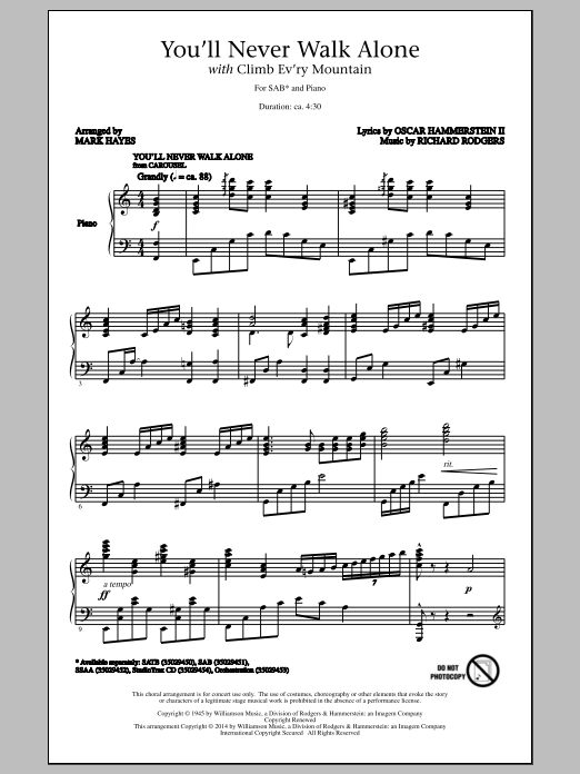 Produktbild zu: You'll Never Walk Alone (with "Climb Ev'ry Mountain") (arr. Mark Hayes)