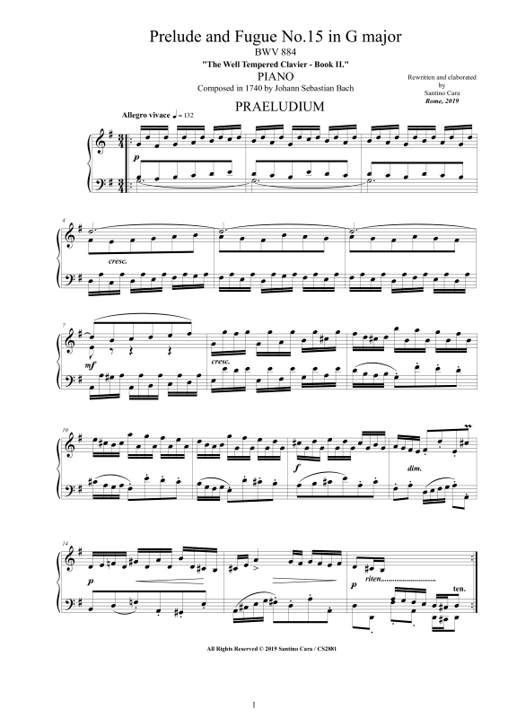 Product picture to: Prelude and Fugue No.15 in G major BWV 884Johann Sebastian Bach